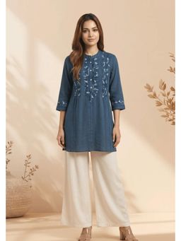 PANCHRANGA - Indigo Mist Chikankari Cotton Kurta