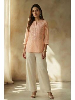 PANCHRANGA - Peach Meher Chikankari Cotton Kurta