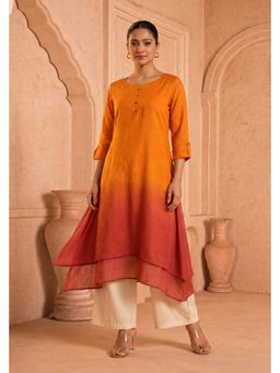 PANCHRANGA - Orange Saffron Ember Ombre Mulmul Layered Kurta
