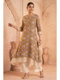 PANCHRANGA - Mustard Sunehri Bloom Mulmul Layered Kurta