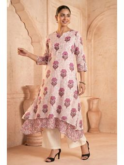PANCHRANGA - Pink Rosabelle Whisper Mulmul Layered Kurta