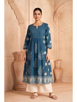 PANCHRANGA - Indigo Aster Embroidered Kurta