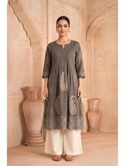 PANCHRANGA - Brown Smoky Earth Embroidered Kurta