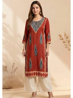 PANCHRANGA - Red Veena Ajrakh Modal Kurta