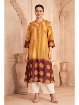 PANCHRANGA - Mustard Amber Mirage Hand Shibori Chanderi Kurta