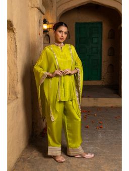 MONK & MEI - Lime Green Lasya Silk Blend Lace Work Co-ord set