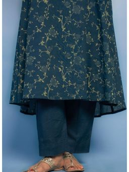 The Indian Ethnic Co. - Prita Teal Solid Slub Cotton Narrow Pant