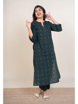 The Indian Ethnic Co. - Tanya Green Dabu Cotton Straight Kurta