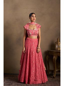 Doree By Rinkie - Women Pink Embellished Lehenga with Choli and Dupatta