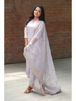 Fiorebymalar - Lavender Organza Floral Kurta with Pant and Dupatta