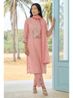 AM by Anita Mittal - Peach Firefly Mul Chanderi Kurta with Pant and Dupatta