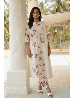 AM by Anita Mittal - White Aab Thread Embroidered Kurta with Pant and Dupatta