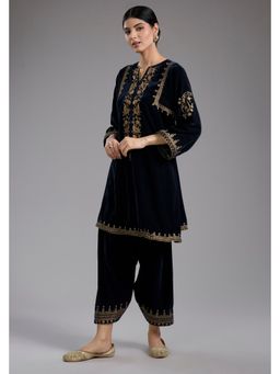Studio A - Black Velvet Aari and Hand Embroidery Kurta with Salwar