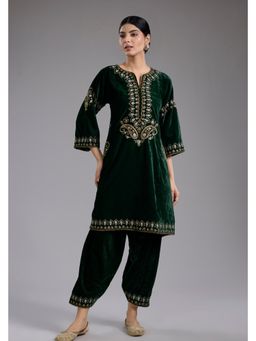 Studio A - Green Velvet Aari and Hand Embroidery Kurta with Salwar