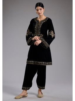 Studio A - Black Velvet Aari and Hand Embroidery Kurta with Salwar