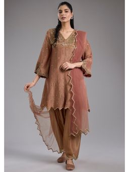 Studio A - Brown Crush Tissue Hand Embroidery Anarkali with Salwar and Dupatta