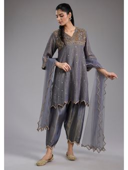 Studio A - Grey Crush Tissue Kurta with Salwar and Dupatta