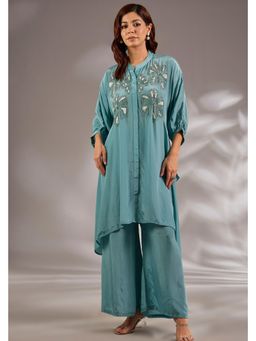 Studio A - Blue Asymmetric In Crepe Base with Sequins Embroidery Kurta with Pant