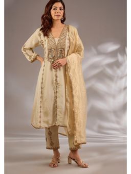 Studio A - Ivory Princess Flared Tissue Base Anarkali Kurta with Salwar Pant and Dupatta