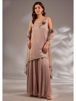 Studio A - Pink Satin Organza Base Embroidered Sharara with Kurta and Dupatta