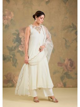 Studio A - Ivory Chinon Cotton with Handwork Kurta with Pant and Dupatta
