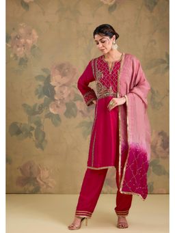 Studio A - Magenta Silk Organza Dupatta with Kurta and Pant