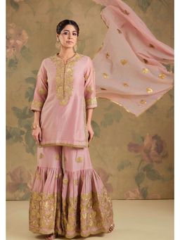 Studio A - Peach Chanderi Fabric Gota Embroidery Kurta with Sharara