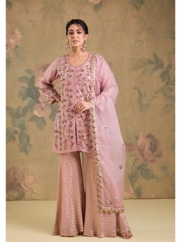 Studio A - Pink Silk Banarasi Sharara with Kurta and Dupatta