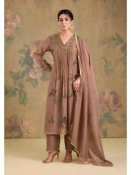 Studio A - Peach Mul Chanderi Anarkali Kurta with Pant and Dupatta