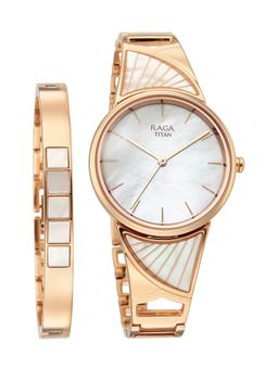 Titan - Raga Power Pearls 2.0 Quartz Analog White Dial Watch & Bracelet - 2810WM01F (M)