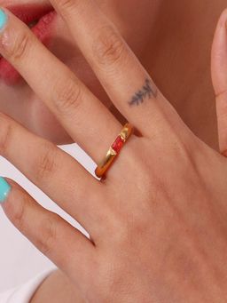 AQUASTREET - Red 18K Gold Plated Stones Ring