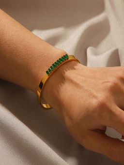 AQUASTREET - Green Gold Plated Stones Bangle Bracelet