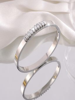 AQUASTREET - White Silver Plated Stones Bangle Bracelet