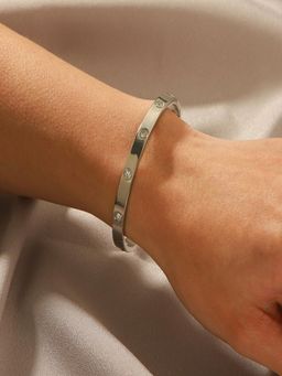 AQUASTREET - White Silver Plated Stones Bangle Bracelet