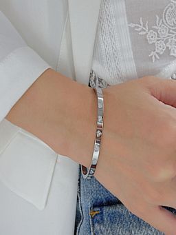 AQUASTREET - White Silver Plated Stones Bangle Bracelet