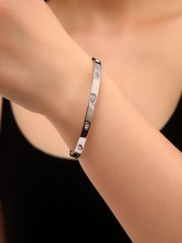 AQUASTREET - White Silver Plated Stones Bangle Bracelet