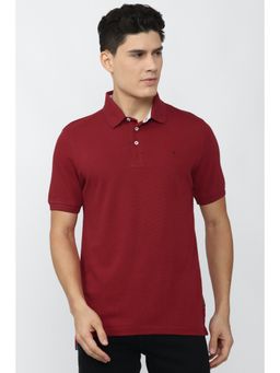 Van Heusen - Men Maroon Solid Polo Neck T-Shirt