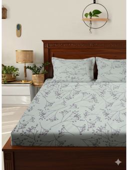 BAJO'S - Purple-White Floral Cotton Fitted Bedsheet (King)