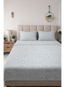 BAJO'S - Light Blue Cotton Floral Fitted Bedsheet (King)