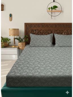 BAJO'S - Grey Floral Cotton Fitted Bedsheet (King)
