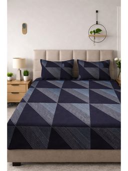 BAJO'S - Navy Blue Cotton Fitted Bedsheet (King)