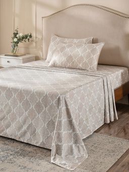 Maspar - Beige Cotton Ethnic Printed Bedsheet with 2 Pillow Covers (King)