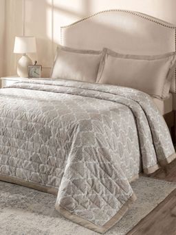 Maspar - Beige Cotton Ethnic Printed Double Bed Quilt (Double)