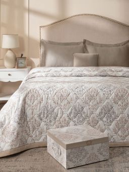 Maspar - Beige Cotton Ethnic Printed Quilt Bedding Set (Double)