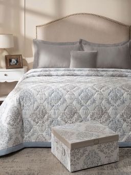 Maspar - Blue Cotton Ethnic Printed Quilt Bedding Set (Double)