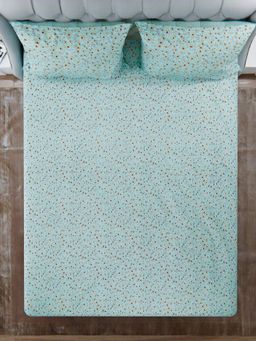 Signature - Sea Green Floral Super Soft Glace Cotton Bedsheet with 2 Pillow Covers (Double)