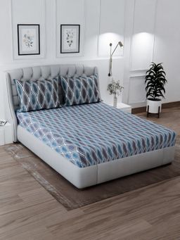 Signature - Blue-Grey Super Soft Glace Cotton Bedsheet with 2 Pillow Covers (Double)