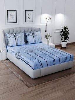 Signature - Blue Super Soft Glace Cotton Bedsheet with 2 Pillow Covers (Double)