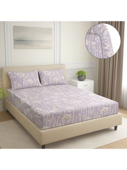 Signature - Lavender Floral Super Soft Glace Cotton Fitted Bedsheet with 2 Pillow Covers (Double)