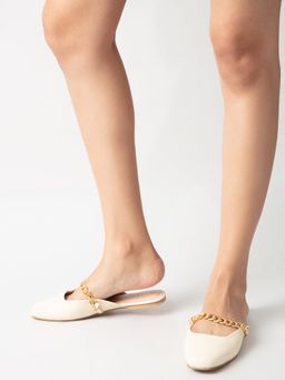Twenty Dresses by Nykaa Fashion - Off White Chainlink Mule Flats